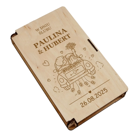 Drewniane pudełko na pieniądze na ślub prezent pamiątka wesele personalizowany grawer